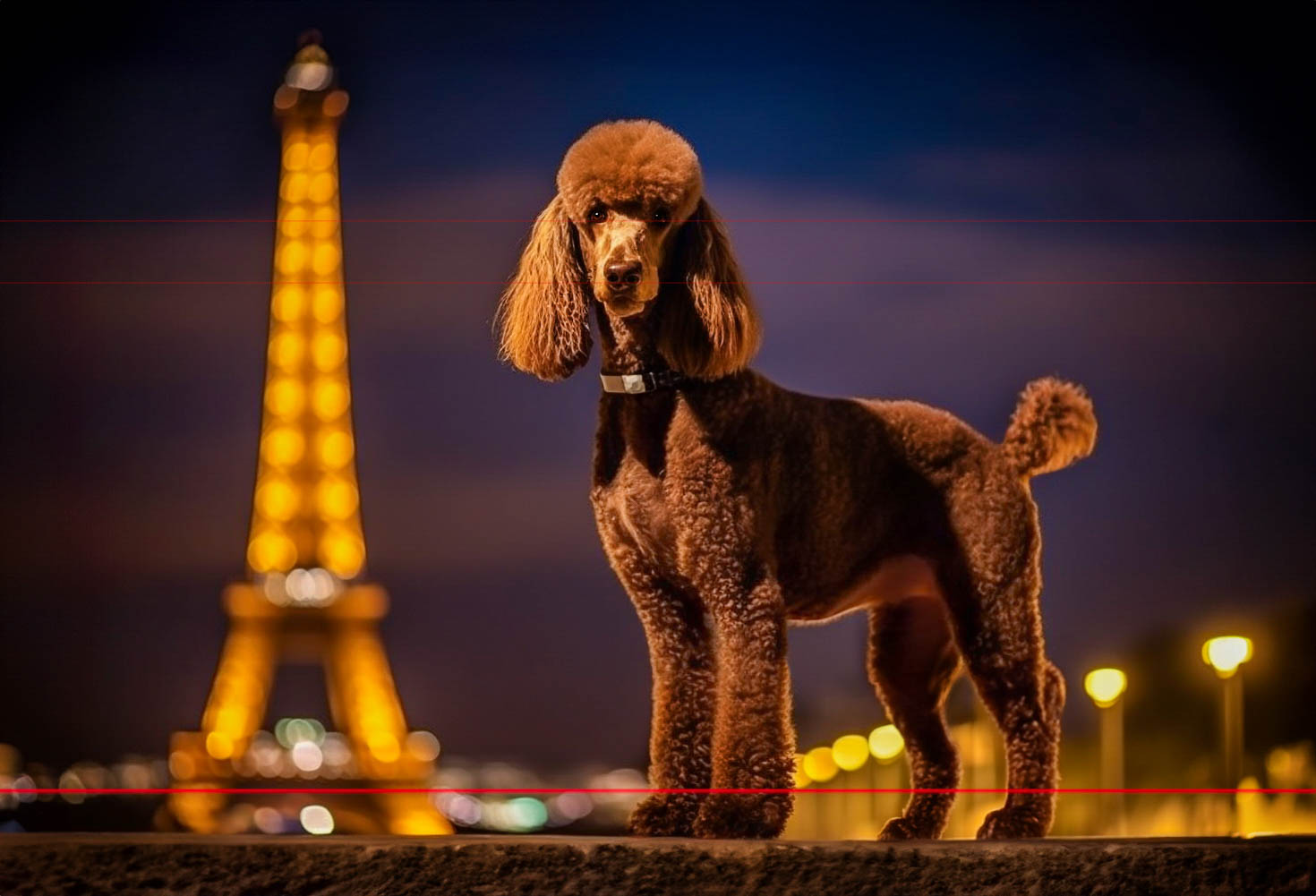 Standard Poodle Eiffel Tower At Night - French Origin